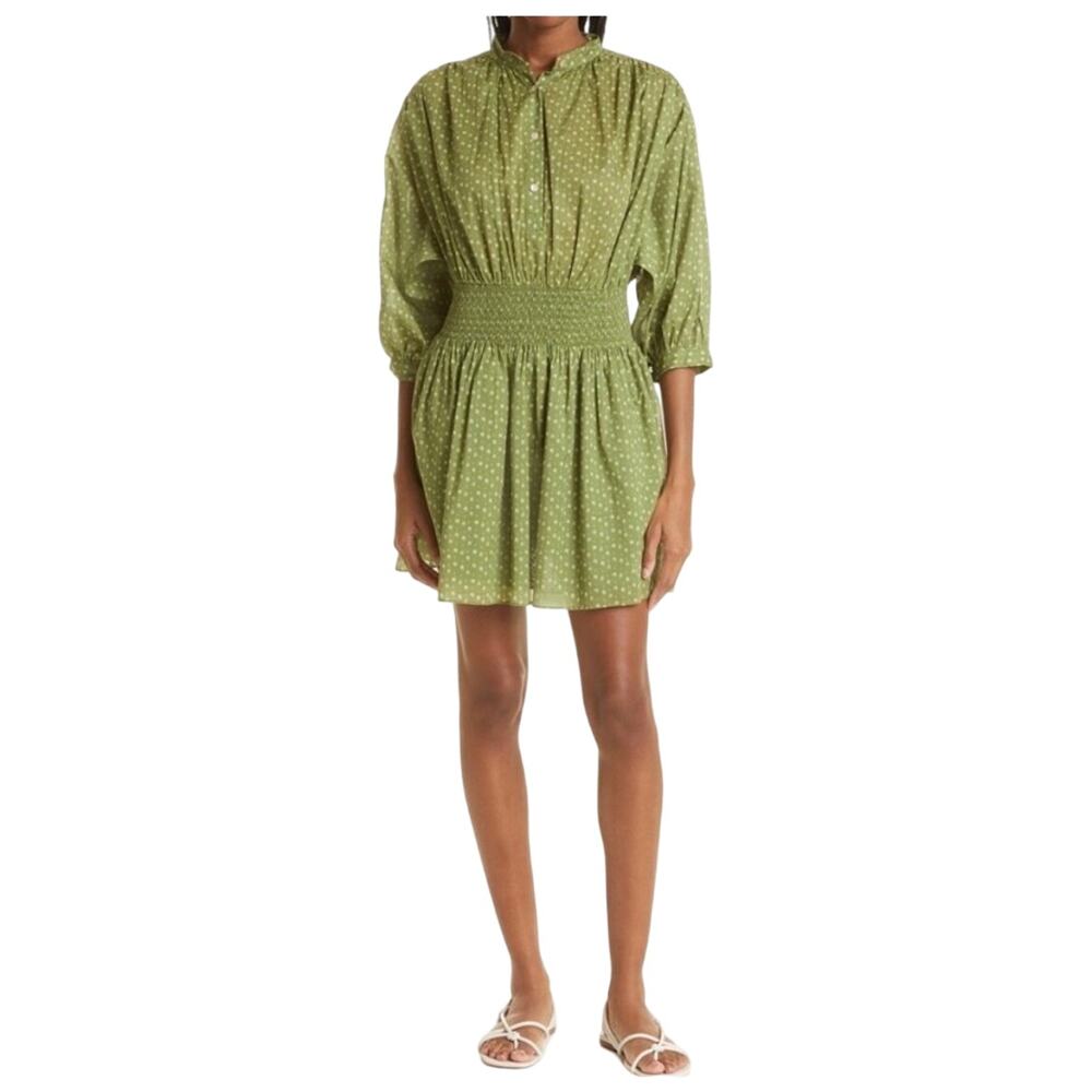 Rebecca Taylor Womens Sage Green Ikat Cotton Smocked Waist Mini Dress XS